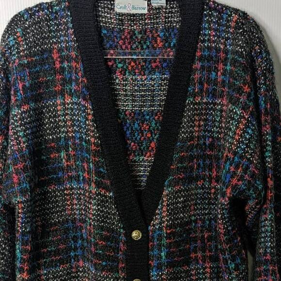 Vintage 80's Croft & Barrow Chunky Knit Tweed Cardigan V Neck Gold Tone Buttons - Picture 4 of 9